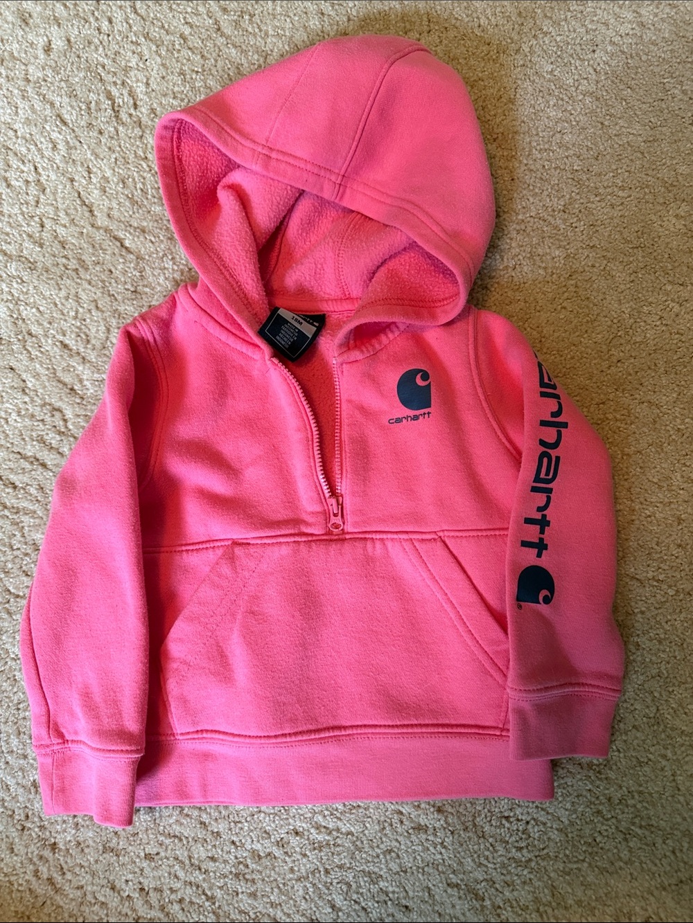 Carhartt Kids Bright Pink Half-Zip Hoodie
